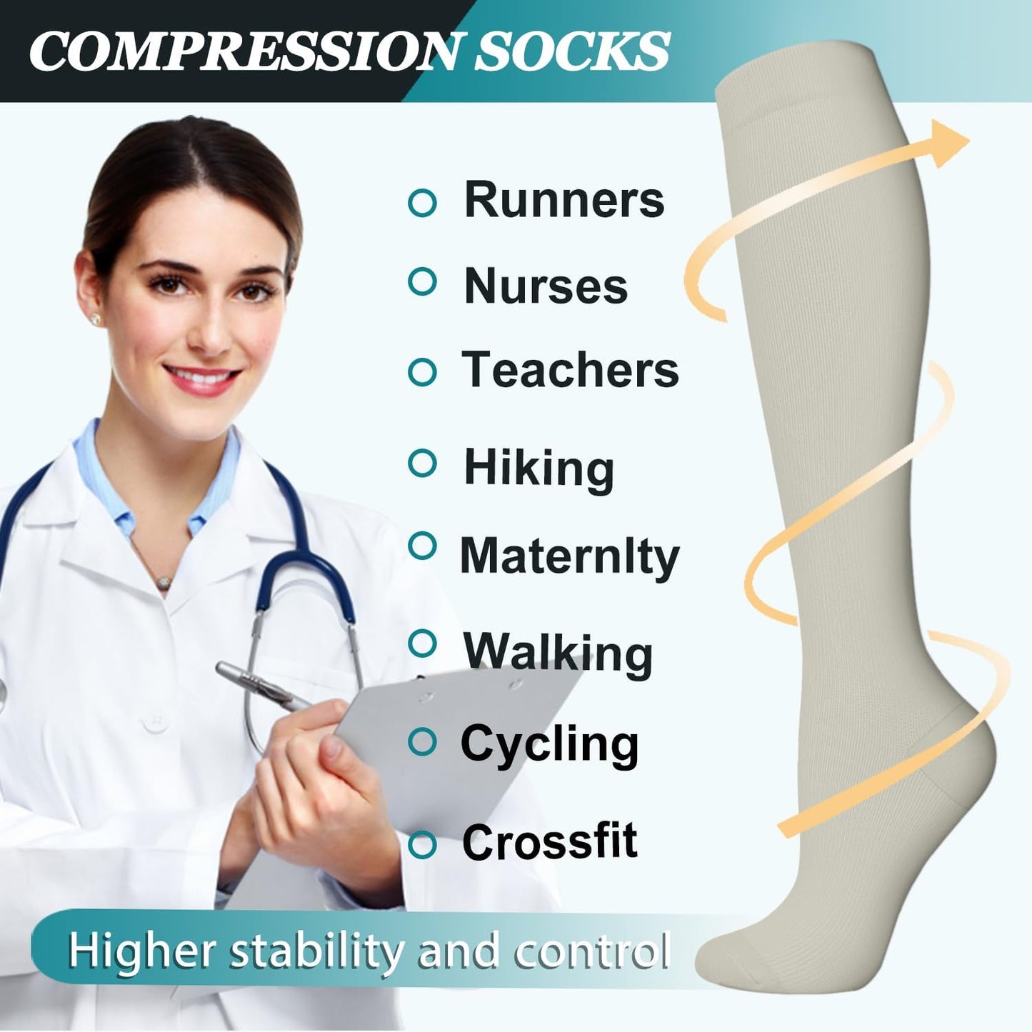 ACTINPUT 8 Pairs Compression Socks for Women & Men,Support Compression Stockings for Medical Running Athletic