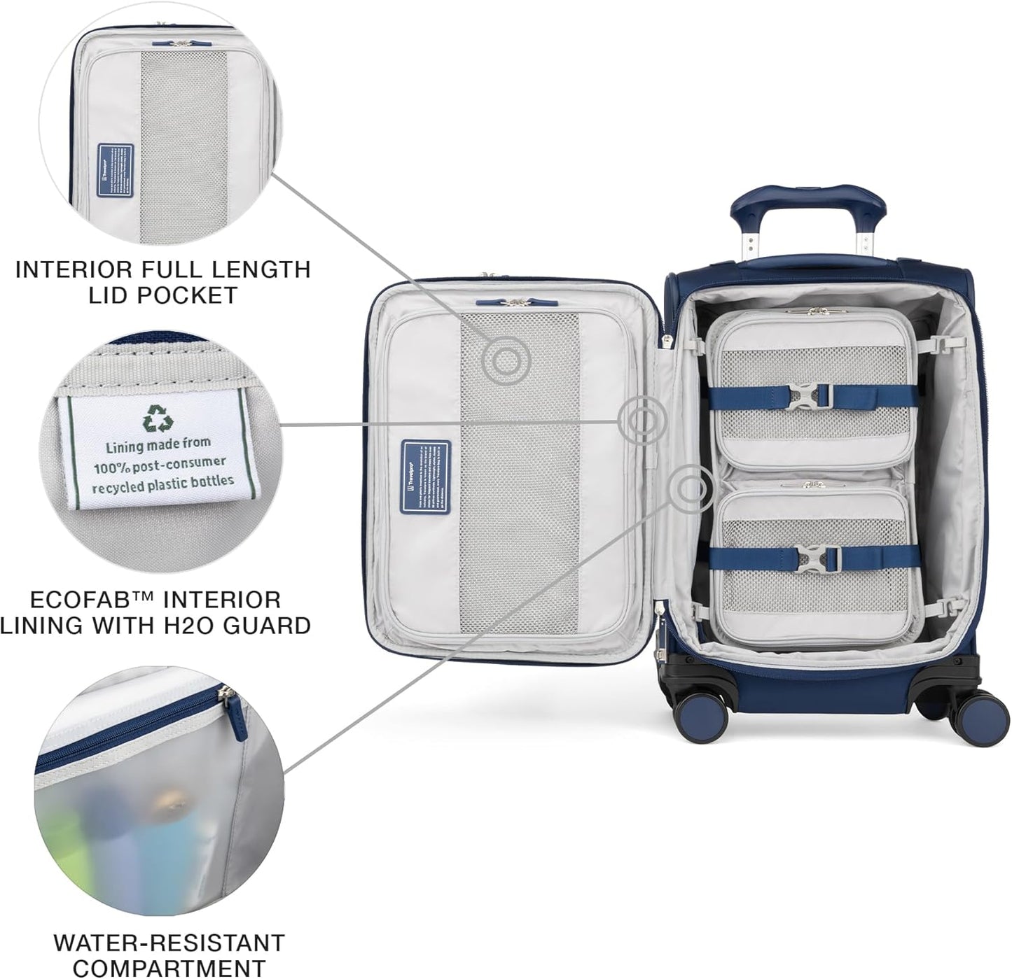 Travelpro VersaPack+ Lightweight Softside Expandable Carry on Luggage, 8 Spinner Suitcase, TSA Lock, Men and Women, Compact Carry On 20-Inch, Estate Blue