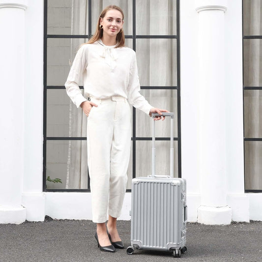 AnyZip Carry On Luggage - Aluminium Frame, PC ABS Hard Shell, Suitcases with Wheels, TSA Lock, No Zipper - 20in Silver