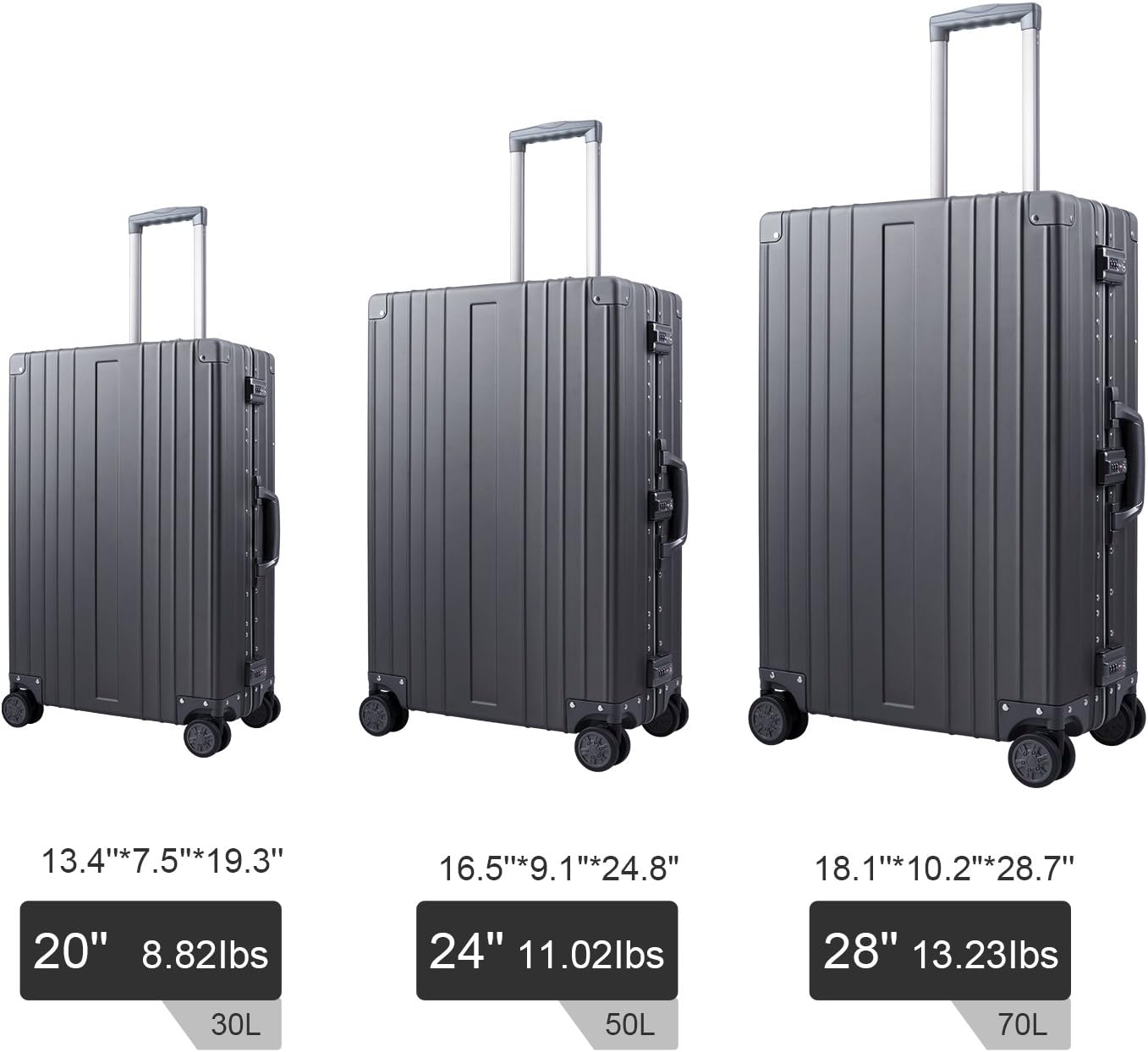 TRAVELKING All Aluminum Carry On Luggage Zipperless Hard Shell Luggage Case with TSA Lock Spinner Alloy Metal Suitcase (Grey, 20")