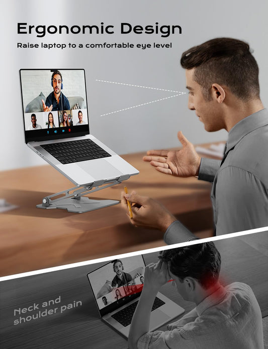 Adjustable Laptop Stand for Desk, Portable Laptop Riser Holder Foldable, Metal Ergonomic Computer Notebook Stand Holder for MacBook Air Pro, Dell, HP 10-16'', White