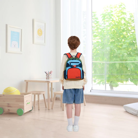 Cute Mini Toddler Backpacks for Boys 2-4 Little Kids Backpack Preschool Bookbag (Orange Blue)