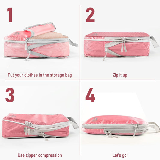 4-Piece Packing Cube Set - Lightweight Luggage Organizers for Travel, Vacation and Suitcases - Durable Accessories with Compression