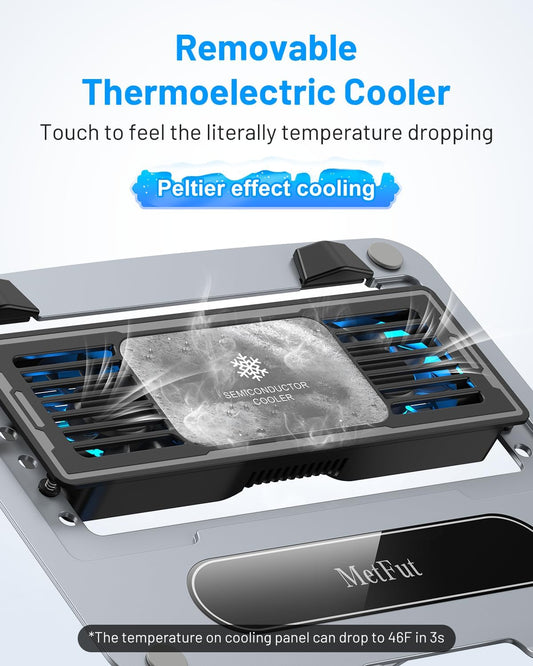 Laptop Cooling Stand with Detachable Thermoelectric Cooler, Adjustable Height & Angle, 360 Rotation Base, Carbon Steel Framework, Ultra-Quiet & Super Sturdy for up to 15.6” Laptop (Grey)