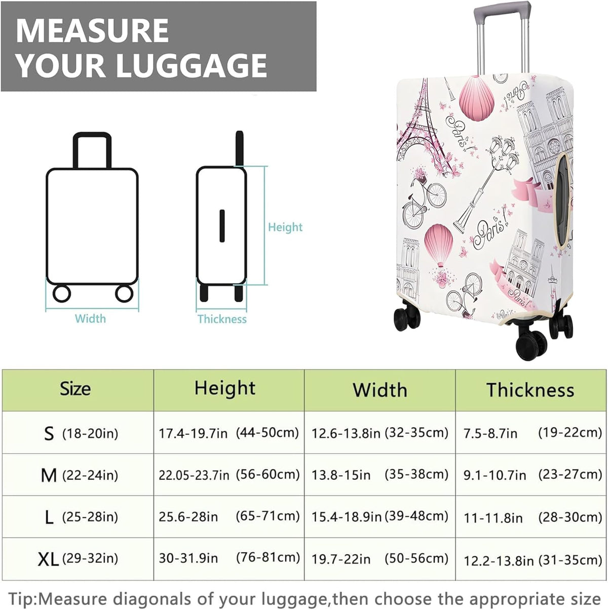 Travel Luggage Cover Suitcase Protector Fits 18-32 Inch Wheel Covers PatternedTravel Related Items Flower Luggage Protector Elastic L