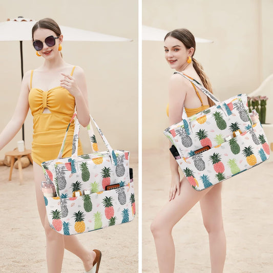 Waterproof Beach Tote Pool Bags for Women Ladies Extra Large Gym Tote Carry On Bag With Wet Compartment for Weekender Travel