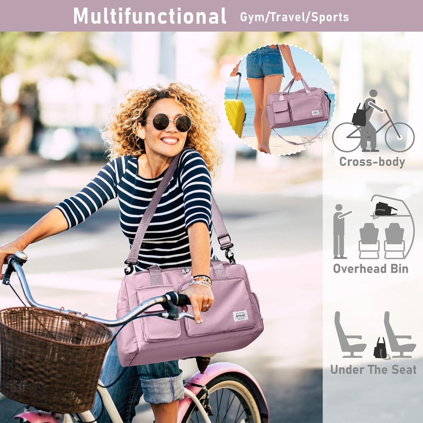 NPBAG Women Travel Duffel, Multi Functional Large Expandable Weekender Carry-on Tote, Gym Workout Overnight Bag, Mommy Hospital Bag for Labor and Delivery