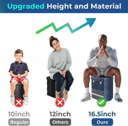 2025 Upgraded 16.5'' XL Portable Toilet for Adults,Tall Camping Toilet with Lid and Convenient Carry Bag, Portable Potty for Camping, Hiking, Car Travel,Truck, RV, Boating, Road Trips, Beach (Blue)