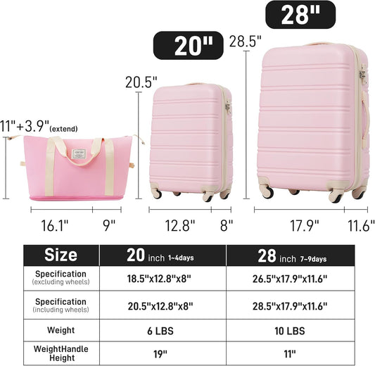 Merax Luggage sets of 2 Piece 20 28 IN Carry on Luggage Hard Case White Pink Luggage Expandable Checked Luggage Suitcase Set with Wheels