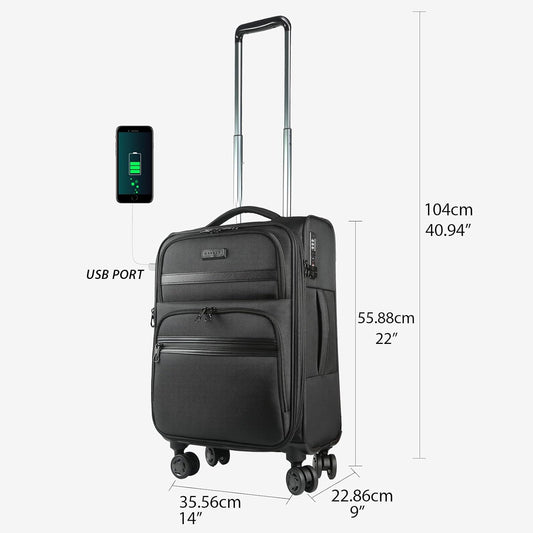 KROSER Softside Expandable Carry On Luggage with Spinner Wheels & Built-in TSA Lock, Durable Suitcase Rolling Luggage with USB Port, Carry-On 20-Inch, Black