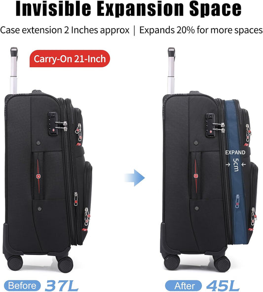 Softside Expandable Luggage with 4 Spinner Wheels, Durable Carry-On Luggage Suicase (Coffee, 21-Inch)