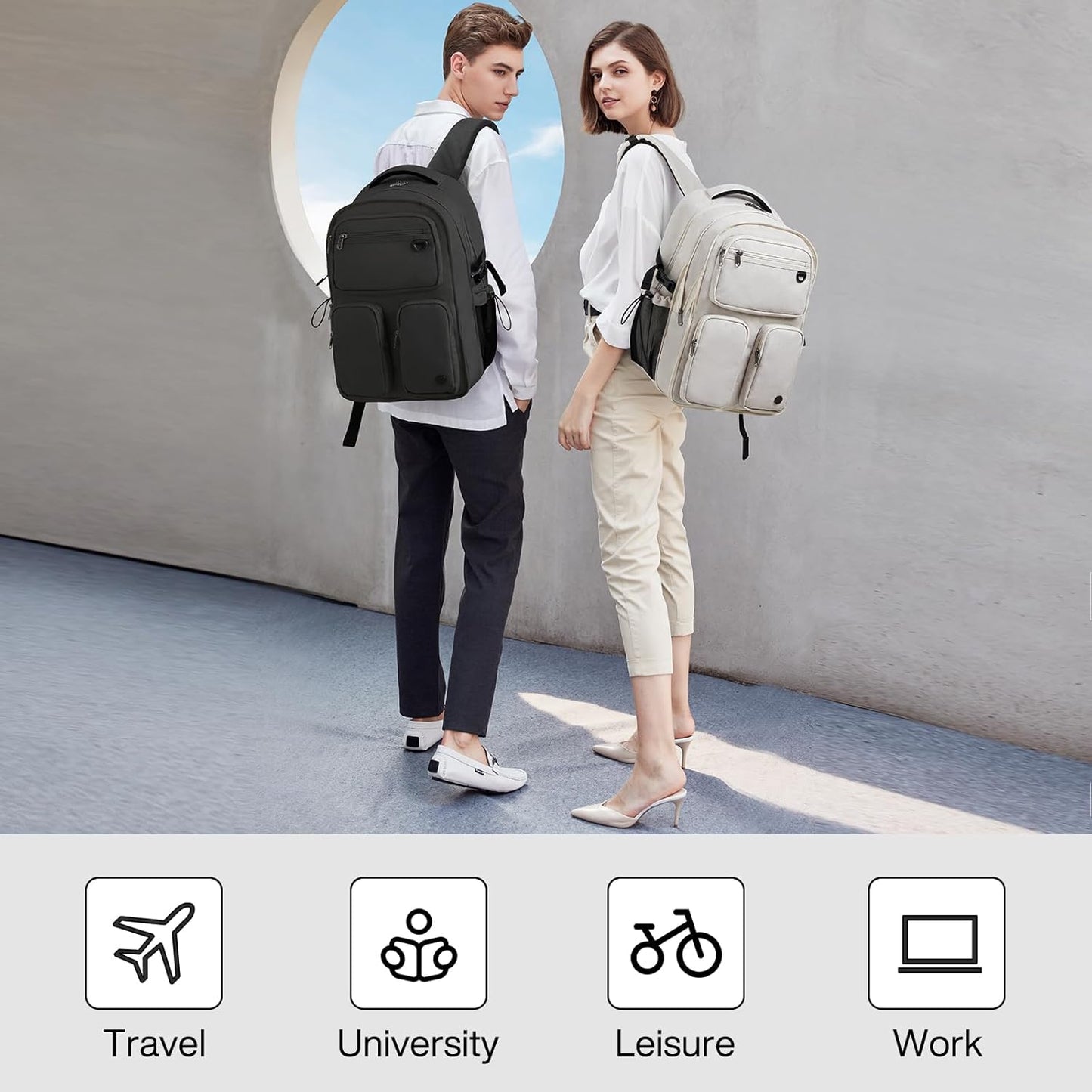 mixi Large Capacity Travel Laptop Backpack, Lightweight Durable College Bookbag Men Woman 15.6" Computer Bag, Water Resistant Outdoor Hiking Backpacks With Multifunction Pockets, 17 Inch Expandable