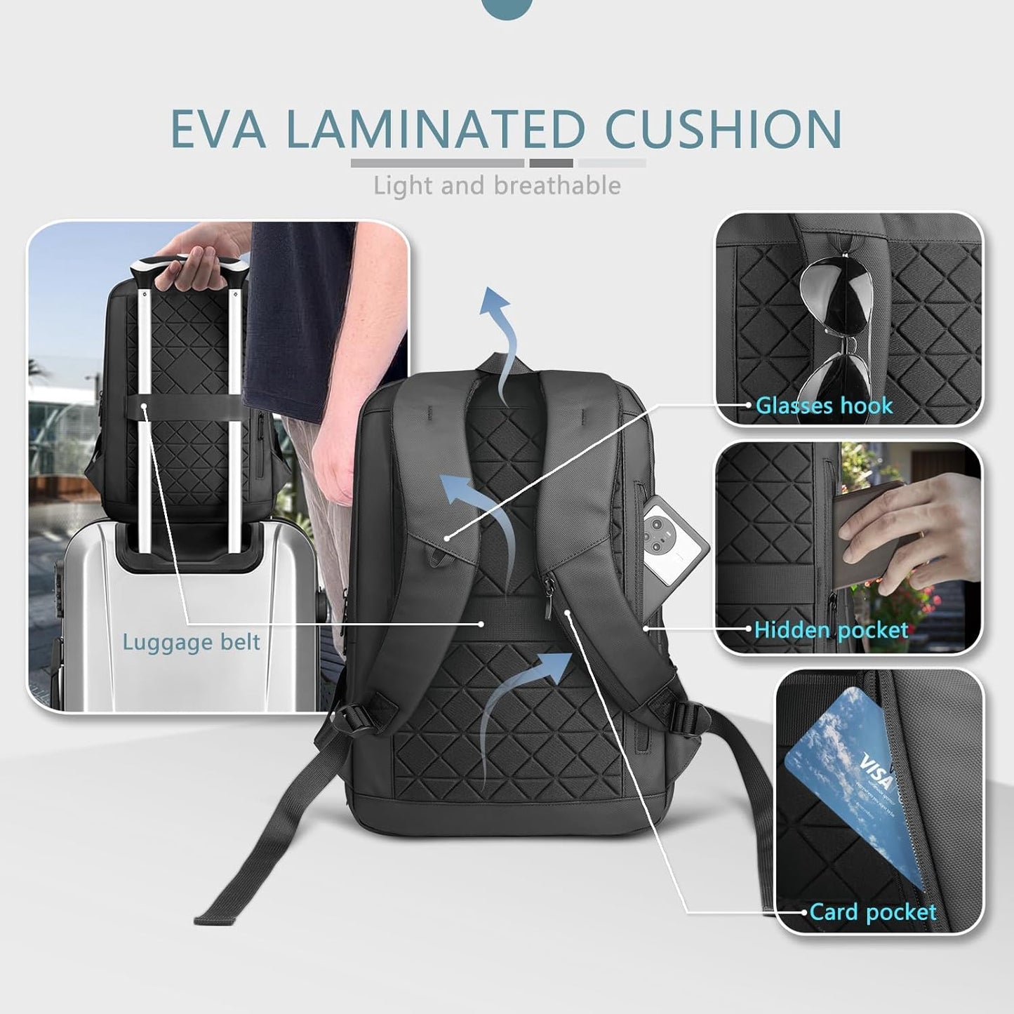 hk Laptop Backpack for Men with USB Charging Port Water-Resistant for 17.3 Inch Computer Bag Durable High-Tech Daypack Casual Backpack for Business Work College Weekender Travel- Black