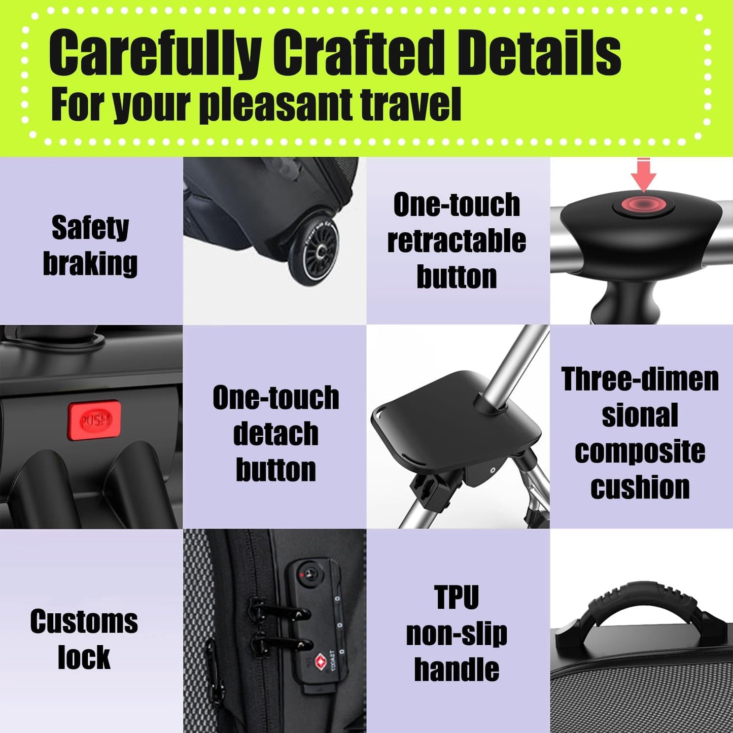 Children's Ride-On Suitcase, Ride on Suitcase for Kids, Kids Luggage Set, Fashion Travel Student Trolley Boarding Toy Box, 2-in-1 Case & Baby Stroller,Black