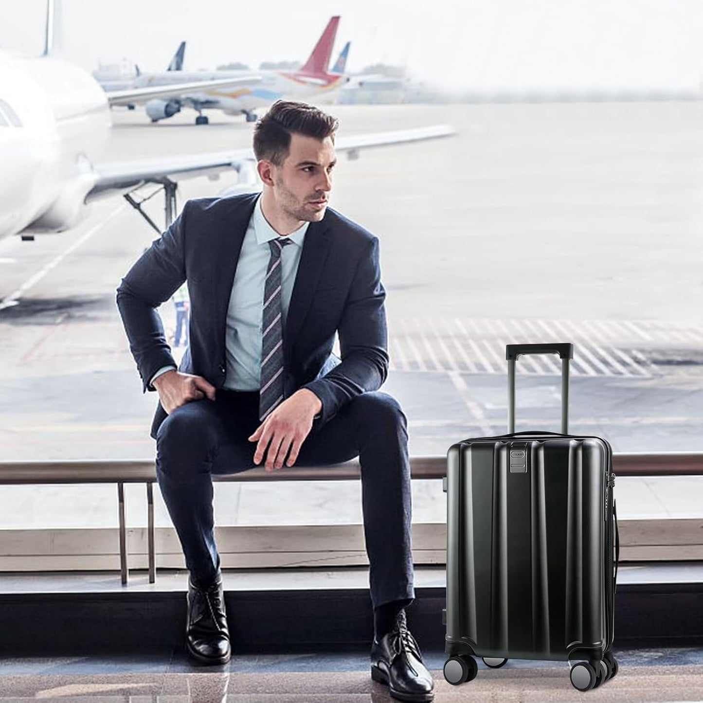 KROSER Hardside Expandable Carry On Luggage with Spinner Wheels & Built-in TSA Lock, Durable Suitcase Rolling Luggage with USB Port, Carry-On 20-Inch, Black