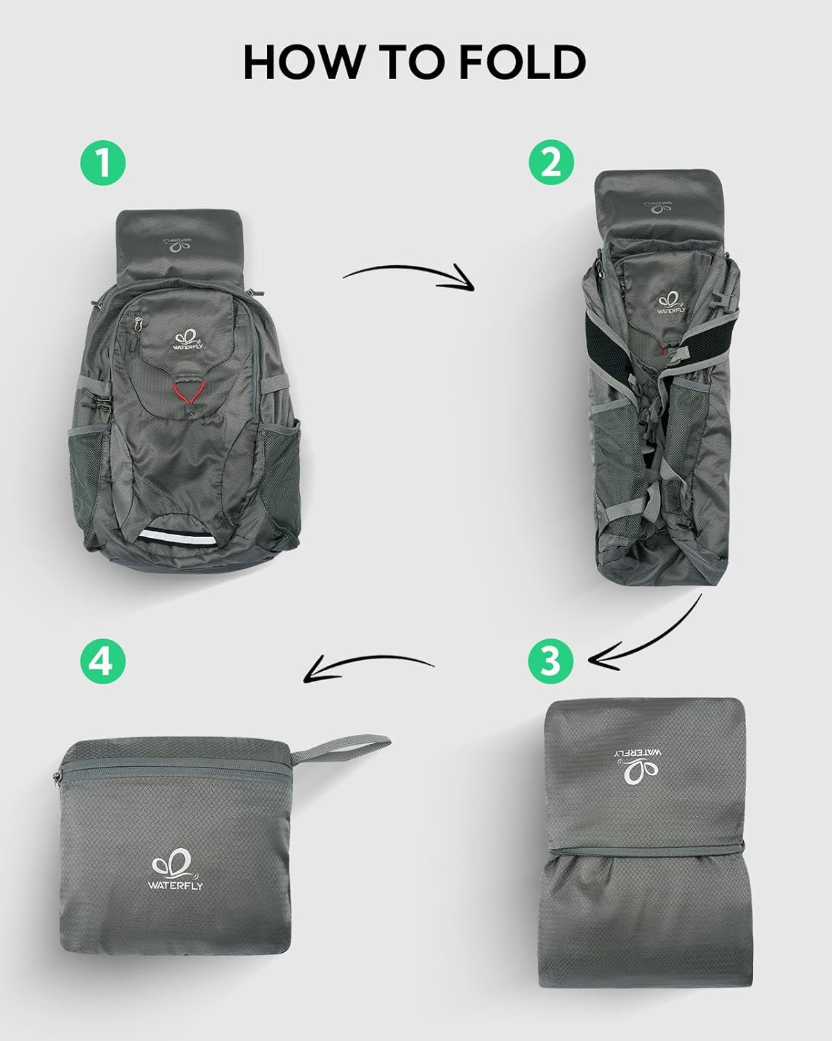 WATERFLY Lightweight Packable Hiking Backpack: 30L Foldable Travel Daypack Ultralight Camping Day Pack for Woman Man