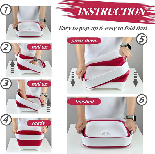 Collapsible Dish Basin, Wash Basin for Baby Bottles, Foldable Wash Tub for Kitchen, RV Camping Sink, Outdoor Kitchen, Sturdy & Easy to Clean (Magenta)