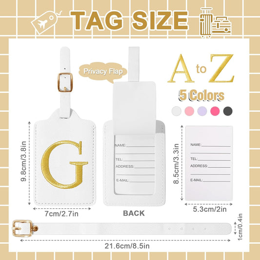 Personalized Initial Luggage Tags for Suitcase TSA Approved, White Leather Cute Luggage Tag with Privacy Cover Name Card, Embroidered Custom Luggage Tags Travel Baggage Tags Gifts for Women Kids(G)