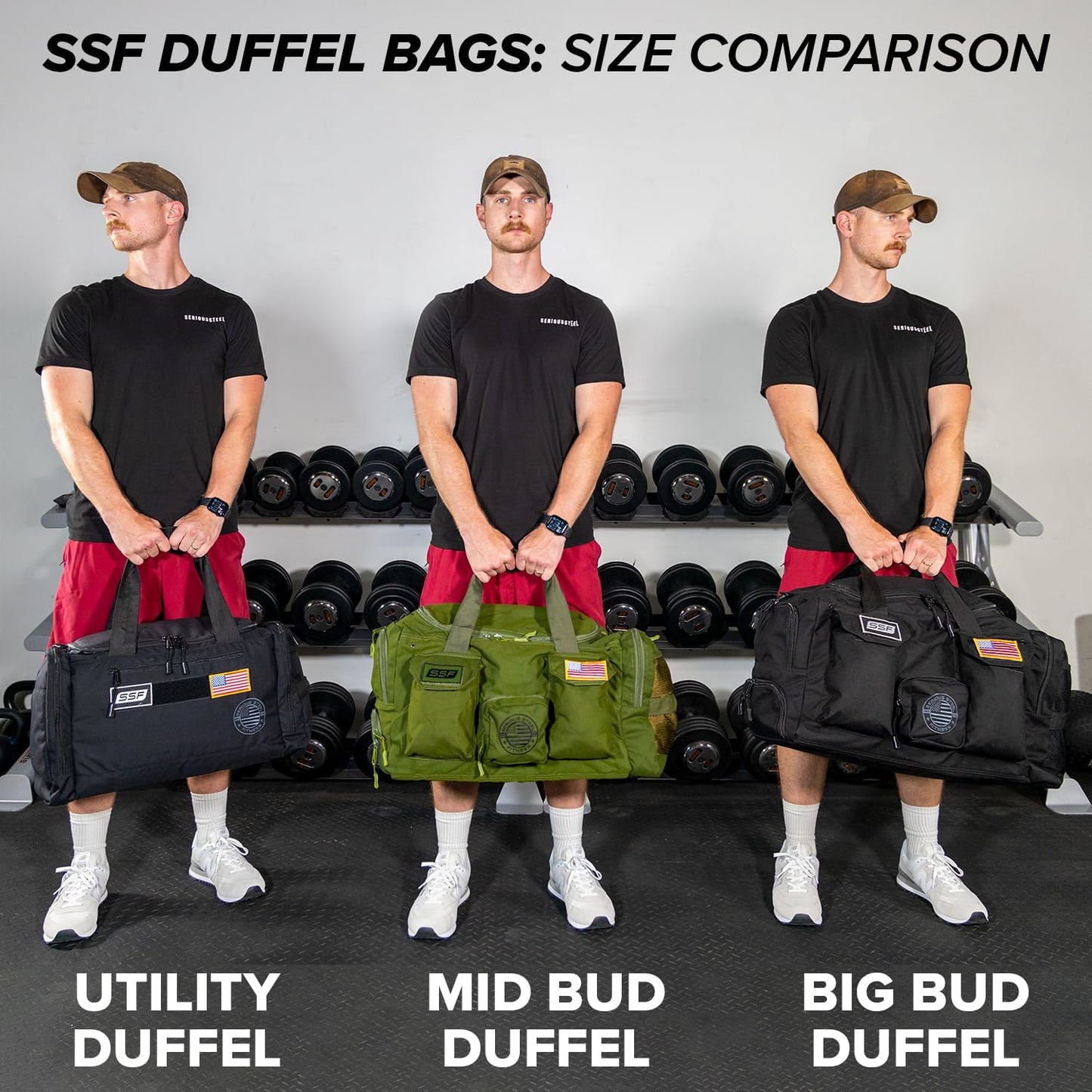 Serious Steel Fitness Gym Bag With Moveable & Removable Dividers Made from 1000D Nylon (Utility Duffel - Black)
