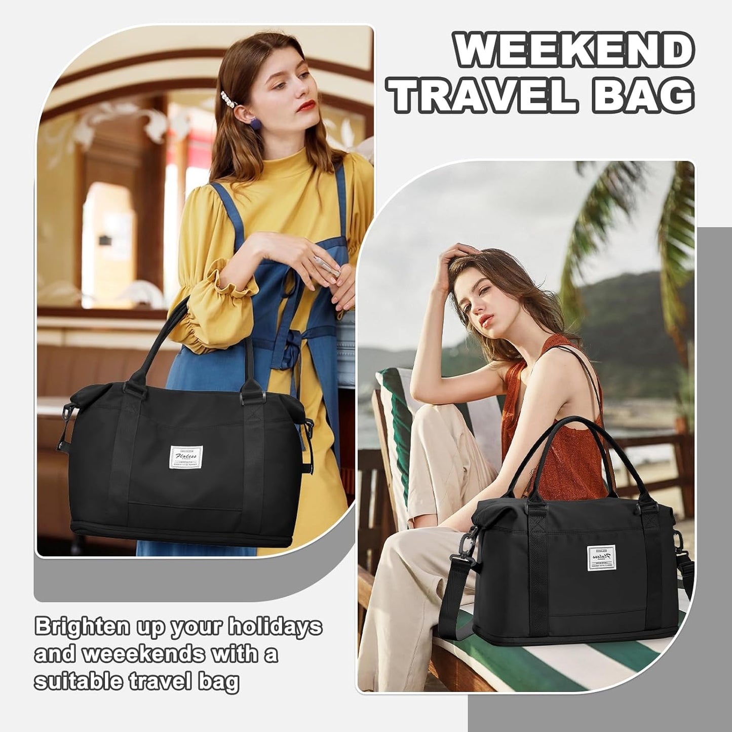 Travel Duffel Bag, Sports Tote Gym Bag, Shoulder Weekender Overnight Bag for Women