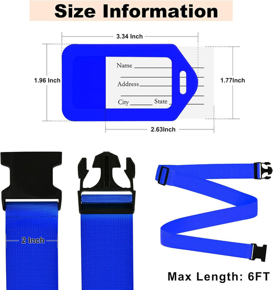 8 Pack Luggage Straps and Tags Set (4 Straps, 4 Tags), Luggage Straps for Suitcases TSA Approved Suitcase Belt Luggage Tags, Blue