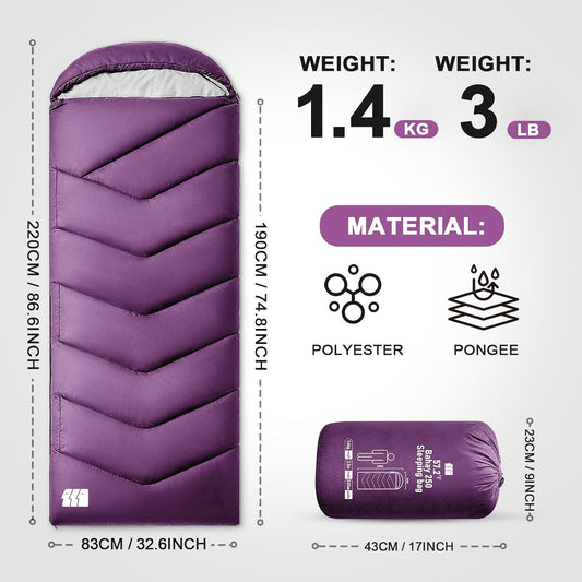 Sleeping Bags for Adults Cold Weather,Portable, Waterproof,Lightweight Camping Sleeping Bag for Tall Girls Boys with Compression Sack for Warm Camping, Hiking, Outdoor & Indoor