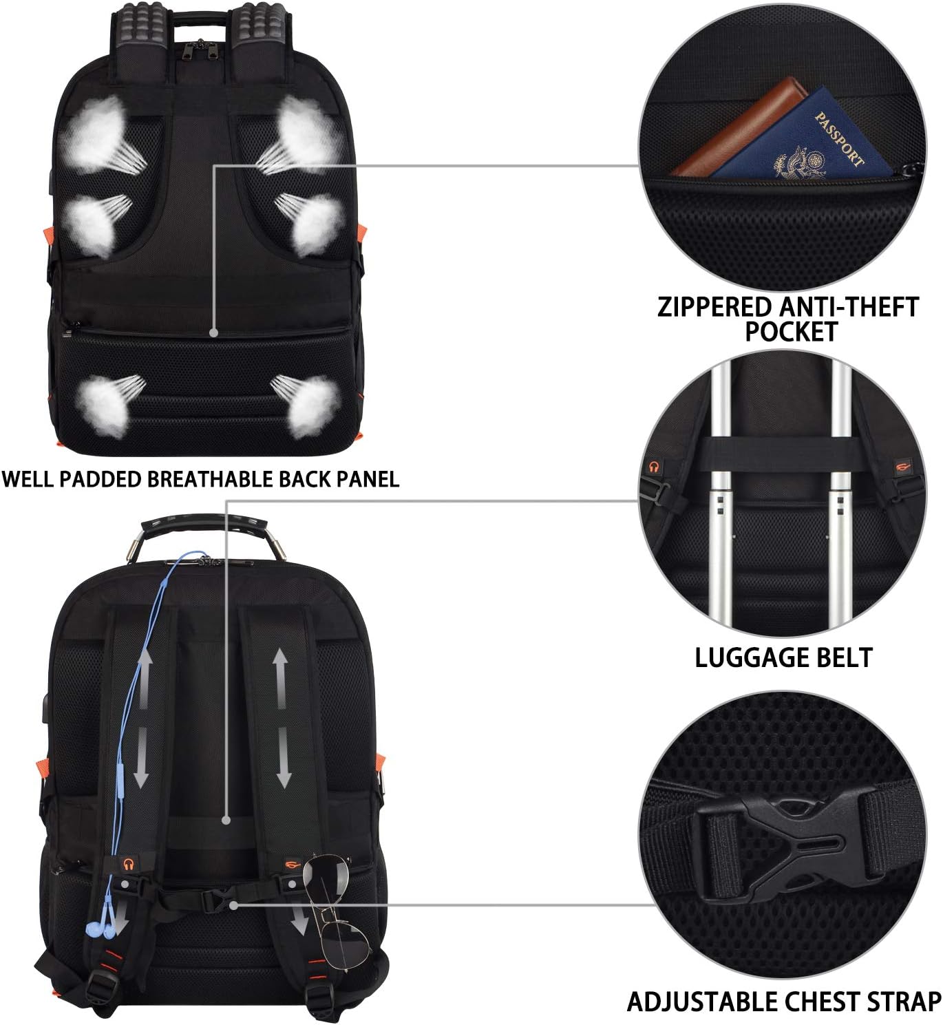 Travel Laptop Backpack,Extra Large 18.4 inch Gaming Laptop Backpacks with USB Charging Port,Big Capacity TSA Friendly RFID Anti Theft Pocket Durable College unisex Heavy Duty Computerbag