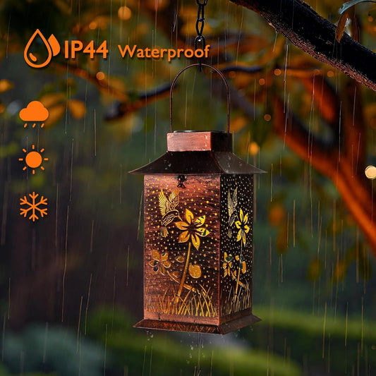 Homemory Hummingbird Solar Lanterns Waterproof, Metal Hanging Hollowed-Out Metal Decor Lantern, LED Outdoor Decoration for Outside LED Lanternse for Yard, Backyard, Porch, Lawn