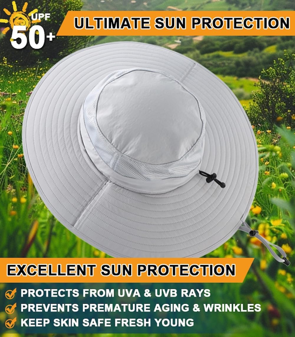 Home Prefer UPF50+ Mens Sun Hat Wide Brim Fishing Hat Foldable Large Brim UV Protection Sun Hat for Men Women Beach Gardening