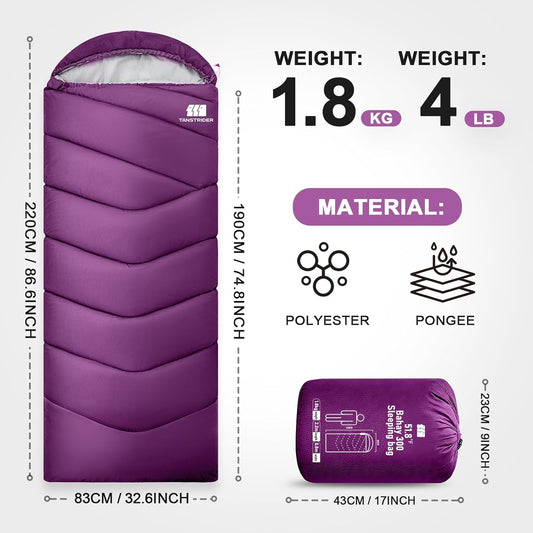 Sleeping Bags for Adults Cold Weather,Portable, Waterproof,Lightweight Camping Sleeping Bag for Tall Girls Boys with Compression Sack for Warm Camping, Hiking, Outdoor & Indoor