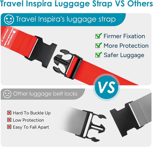 Travel Inspira Luggage Straps for Suitcases, Adjustable Suitcase Strap, TSA Approved Luggage Straps - Secure Your Luggage Safely During Travel Red (4 Pack)