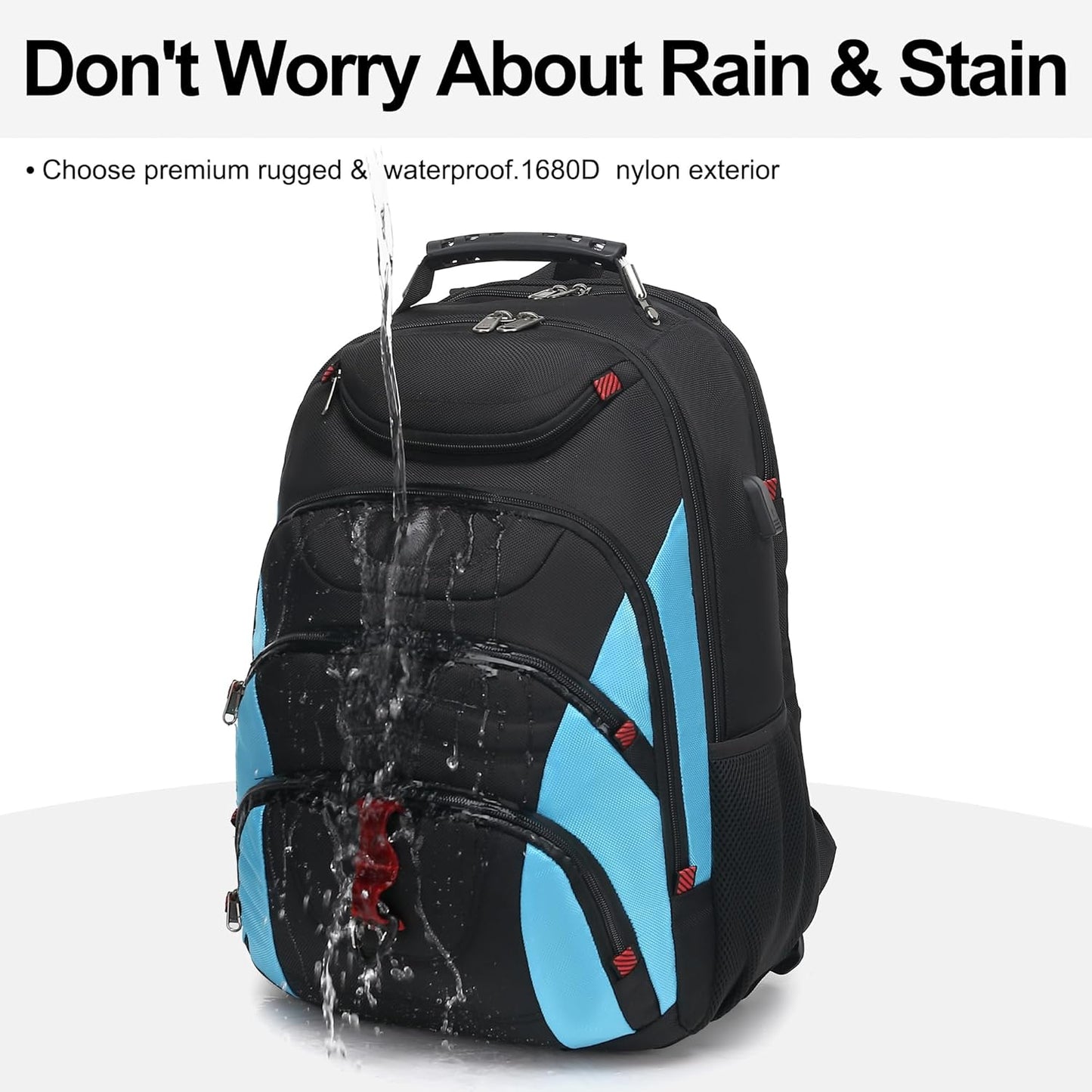 Boavan Laptop Backpack for men, 17.3 inch Laptop Bag with USB Port, Waterproof Travel Work Backpack Purse, Anti-Theft Teacher Nurse Doctor Casual Bookbags Office Business backpack,Black&Sky Blue