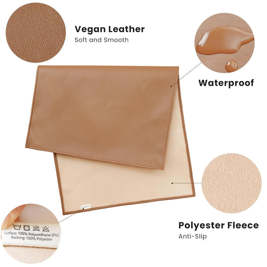 Konssy Faux Leather Baby Changing Mat, Waterproof, Wipeable & Portable Diaper Changing Pad for Travel or Home, Fits Perfectly in Diaper Bag, 32 x 20 inches (Brown,Beige)