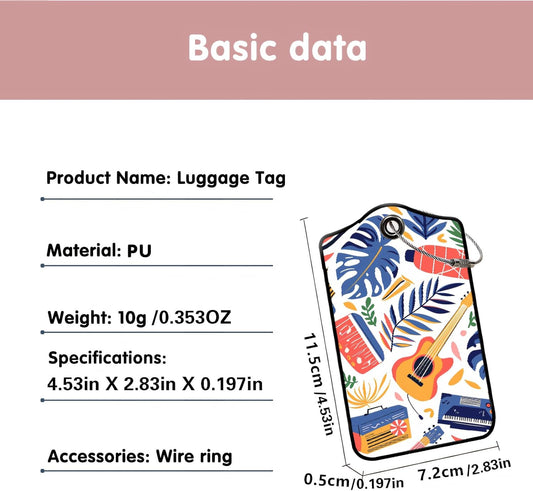 Luggage Tags for Suitcases, 2-Pack PU Leather for Cruise & Travel, Baggage ID Tags with Privacy Cover & Address Card, Durable Metal Ring, Kids Adults Travel Accessories, Tropical Rhythms