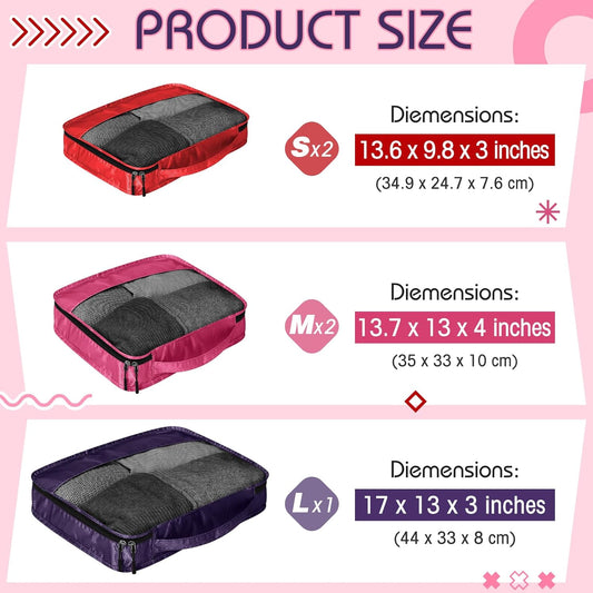 5 Pcs Packing Cubes for Suitcase Large Travel Cubes Carry on Luggage Organizer Bags for Clothes Accessories(Mixed,Purple)