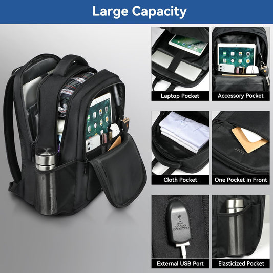 Voova Travel Laptop Backpack, Business Work Laptop Backpack for Women & Men with USB Charging Port, Waterproof Slim Durable College Computer Bag Fits 15.6 Inch Laptops and Notebook, Black