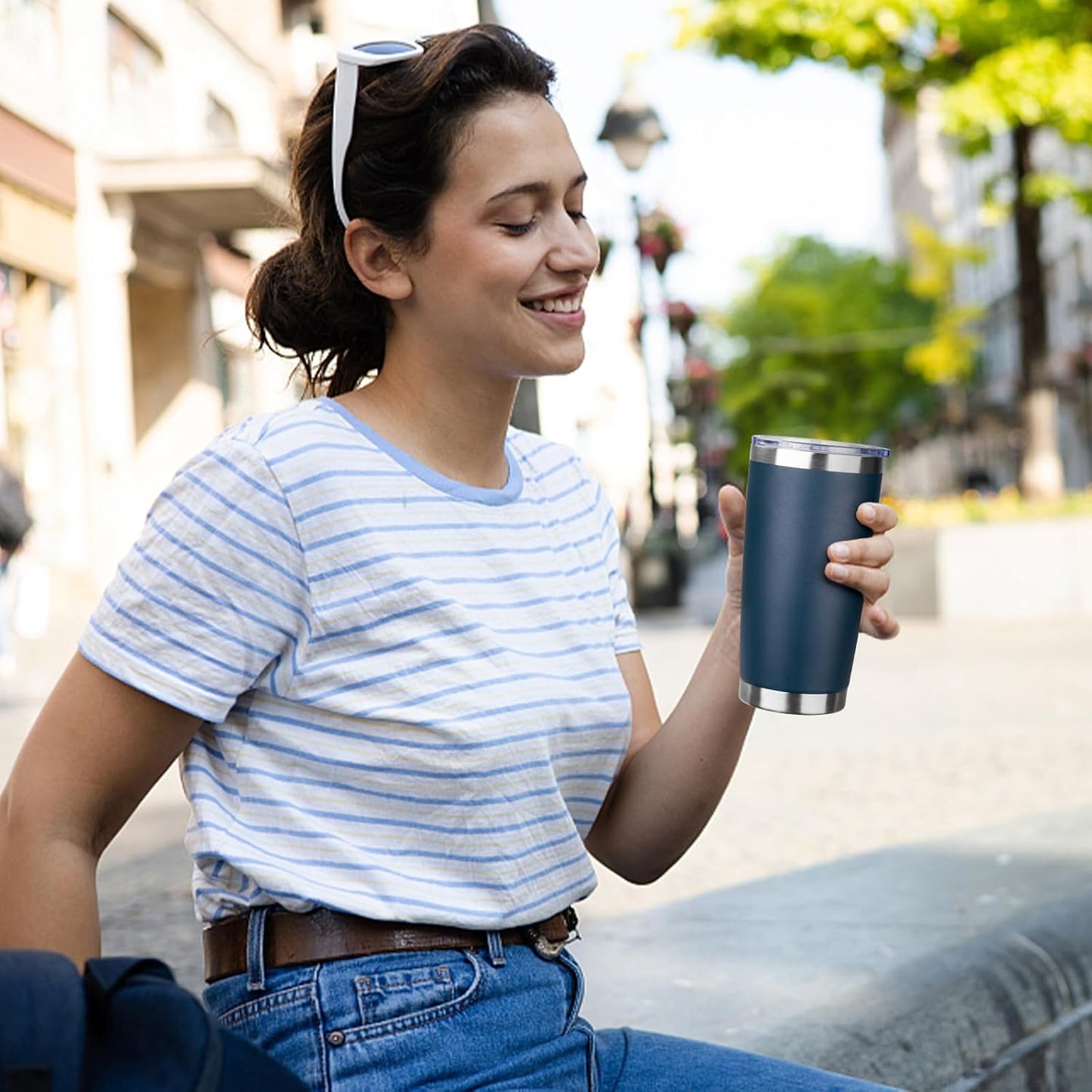 20oz Tumbler with Straw and Brush, Stainless Steel Vacuum Insulated tumbler, Double Wall Insulated Coffee Tumbler for Outdoor, Home, Travel,Office (Navy Blue,8pcs)