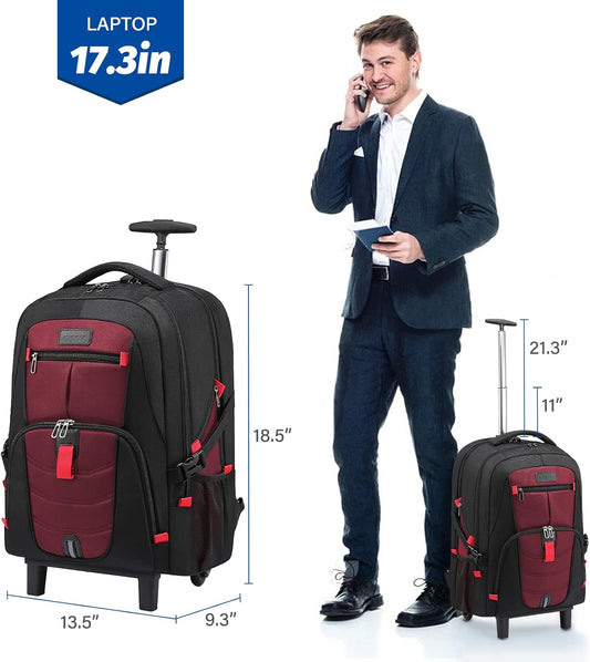 LOVEVOOK Rolling Laptop Backpack with Wheels, Waterproof Travel Carry On Business Backpack for Men, Fits 17 inch (17 inch, Red)
