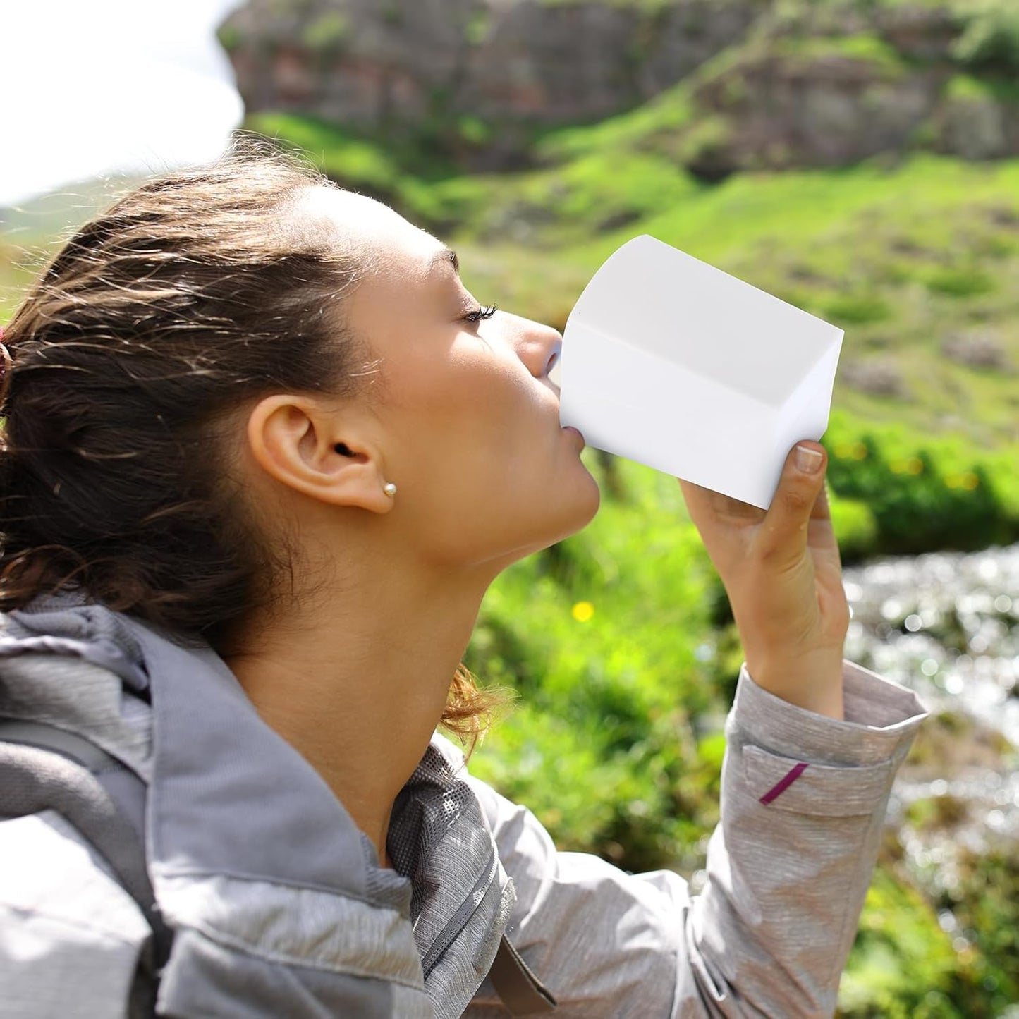 LemonRoad Silicone Folding Camping Cup Card Design Collapsible Silicone Travel Cup Waterproof 250 ml for Camping Outdoors International Travel (Light Brown)