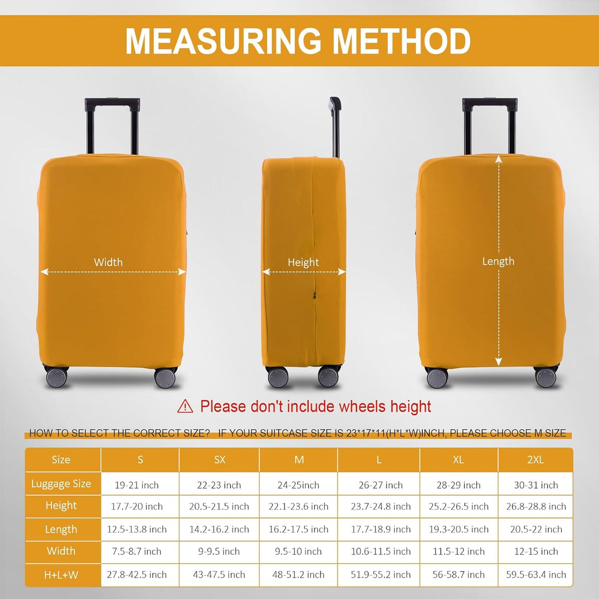 Travel Luggage Cover Suitcase Protector Scratch-Resistant Fit 19-31 Inch Suitcase, Not Included Suitcase (Yellow, S(19-21 inch))