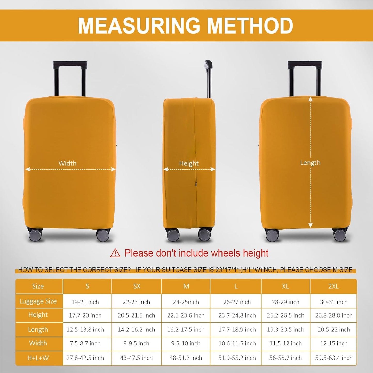 Travel Luggage Cover Suitcase Protector Scratch-Resistant Fit 19-31 Inch Suitcase, Not Included Suitcase (Yellow, SX(22-23 inch))