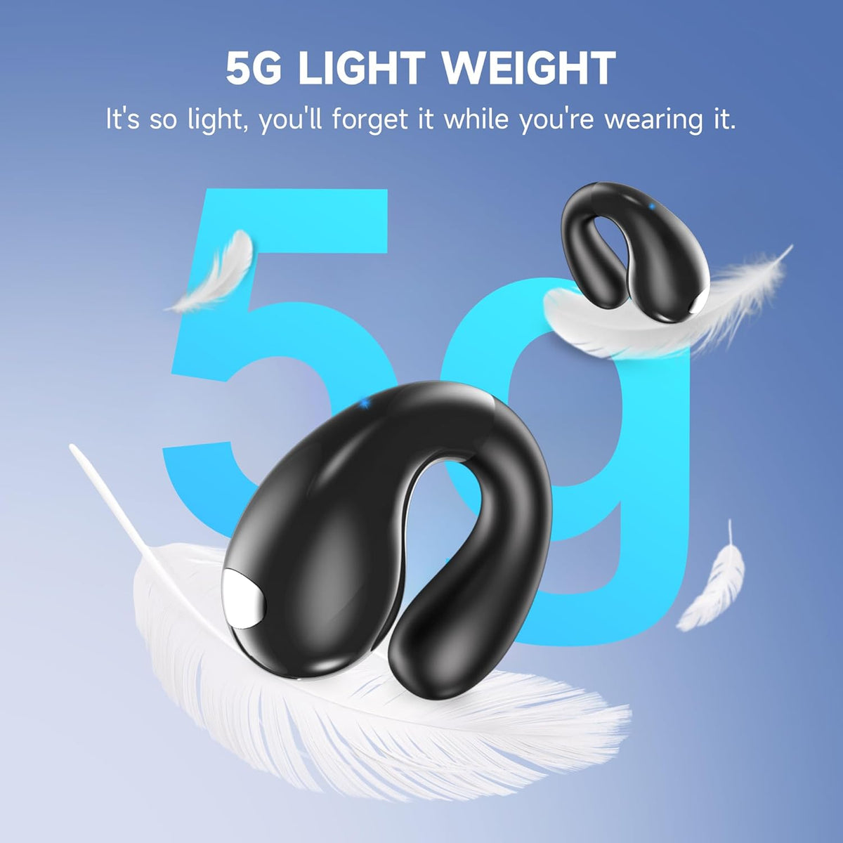 Open Ear Earbuds Wireless Bluetooth 6.1 Earphones, Flexible Clip On Ear buds with 36H Playtime LED Display Bone Conduction Headphones, IPX7 Waterproof Light Weight Fit for Every Ear, Sport, Workout