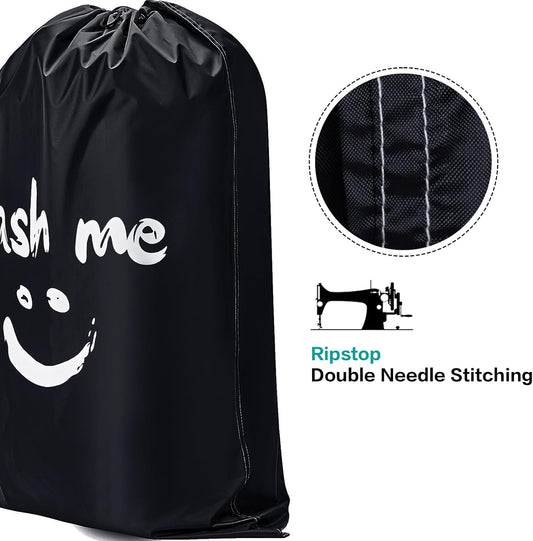 HOMEST 2 Pack XL Wash Me Travel Laundry Bag, Dirty Garments Organizer, Large Enough to Hold 4 Loads of Clothes, Easy Fit a Hamper or Clothing Basket, Black and Sky Blue