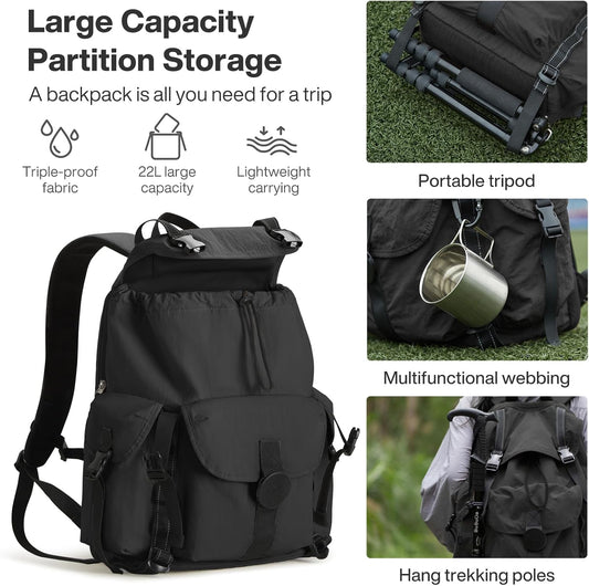 mixi Travel Backpack for Women Men, 18 Inch Carry On Laptop Backpack Flight Approved fits 16'' Laptop, Lightweight Waterproof Hiking Backpack Travel Outdoor Business Casual Daypack, Black