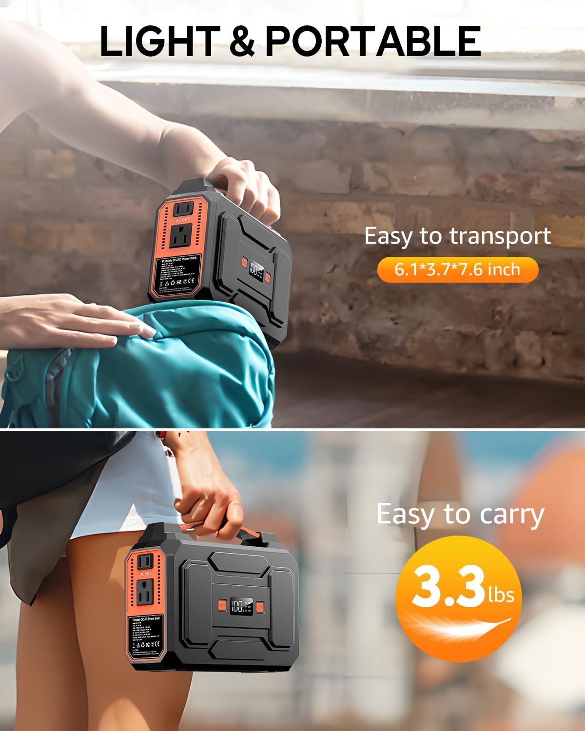 Apowking Portable Power Station Bank 200W Peak(100W Rated),146Wh Solar Powered Power Bank with 2 AC Outlet 110V,39600mAh Power Bank Lithium Battery Pack for Home Outdoor Camping Emergency