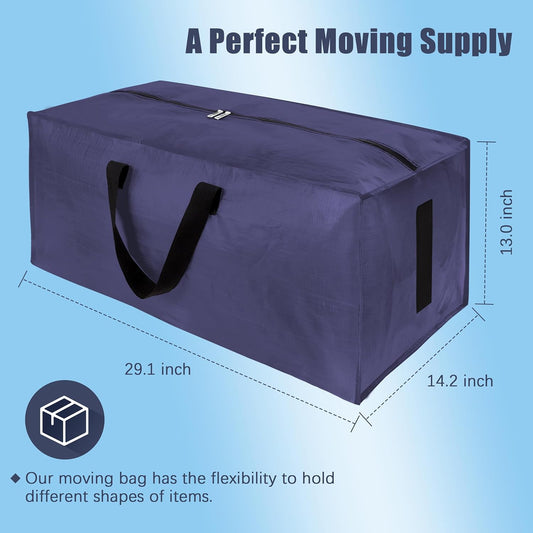 12 Pack Large Strong Moving Bags with Zippers & Carrying Handles - Water-Resistant - Heavy Duty Storage Tote for Space Saving, Fold Flat, Alternative to Moving Box (Blue)