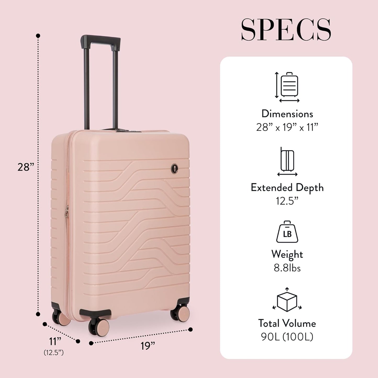 Bric's 28" Expandable Spinner Suitcase - Travel Luggage with TSA-Approved Lock and Hard Shell Exterior - B|Y Ulisse - Pearl Pink