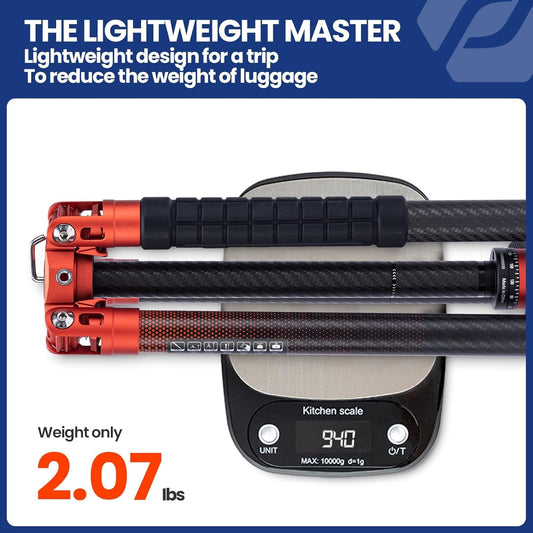 Fotopro 62 Inch Carbon Fiber Tripod for Camera Ultralight Travel Camera Tripod Max Loads Up 22lbs X-Aircross 3 Orange