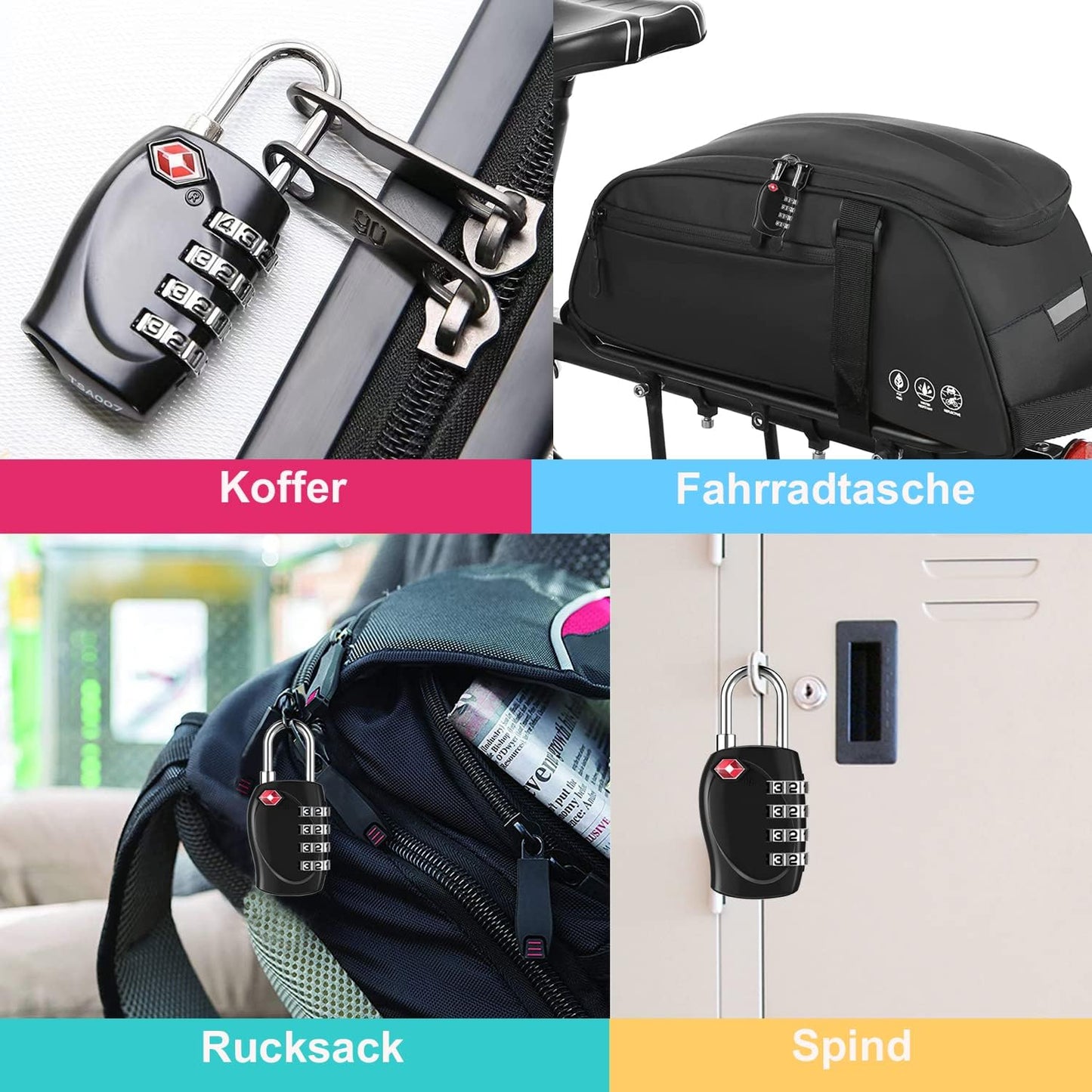 ZHEGE Luggage Locks TSA Approved, Zipper Locks for Suitcase, Backpack, Tent, 4 Digit Small Combination Padlocks for Travel, Gun Case, Gym Lockers (Black, 2 Pack)