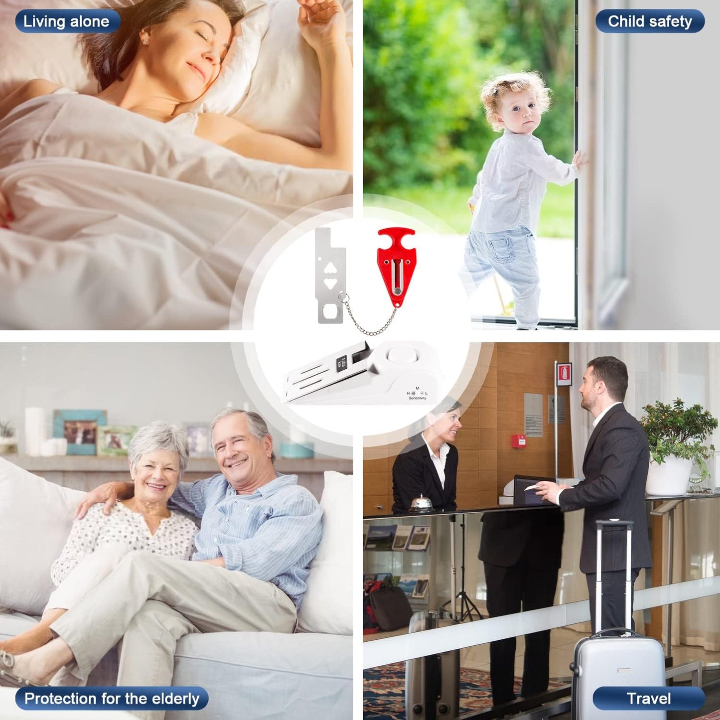 KERUI Door Stop Alarm & Portable Door Lock, Dual Protection Security Door Stopper Wedge Alarm with 3 Levels Sensitivity, Door Security Devices for Travel Hotel Home Apartment (3 Pack)